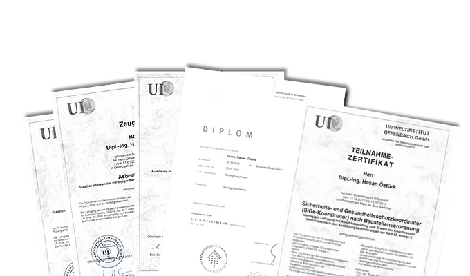Zeugnisse, Diplom und Zertifikate von DeltaBau und Hasan Öztürk